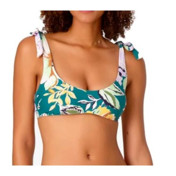 Studio Anne Cole Scoop Bralette Bikini Swim Top Green Floral Size Small - Picture 1 of 5